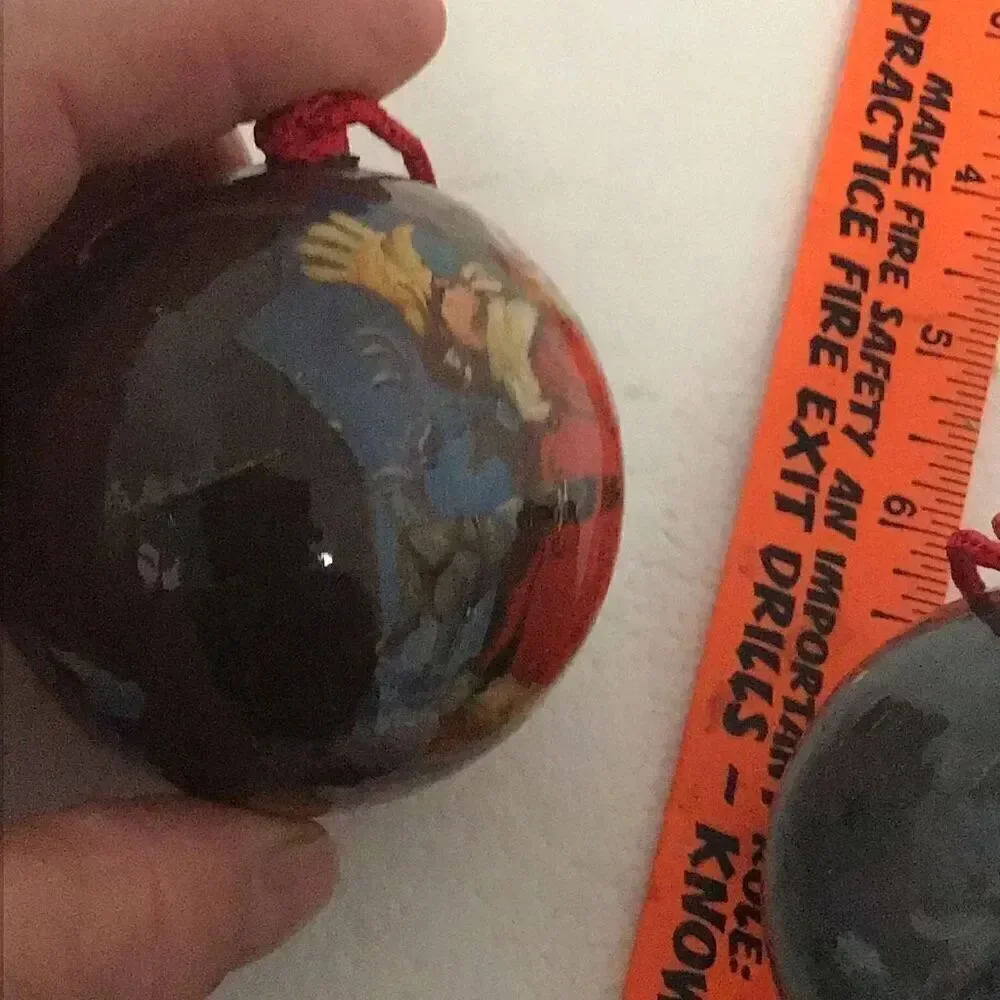 Pair of vintage paper ball Santa Christmas ornaments